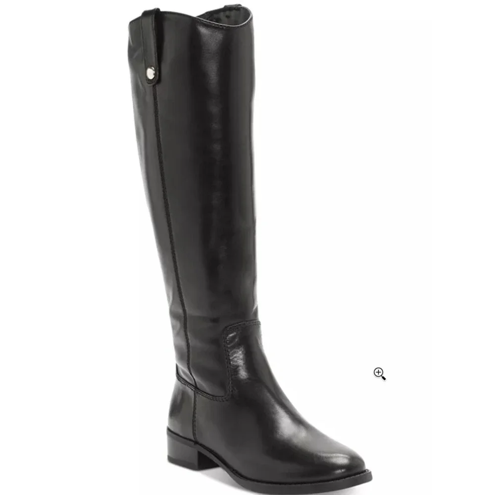 INC Womens Black Genuine Leather Knee High Riding Boots Low Block Heel Sz 5M NWT